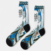 Chaussette Noël Vintage, Père Noël Bleu avec Snowglobe (Gauche)