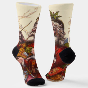Chaussette Noël vintage, Père Noël victorien avec des jouets