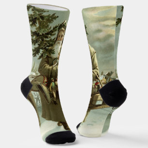 Chaussette Noël vintage, Père Noël victorien avec des jouets