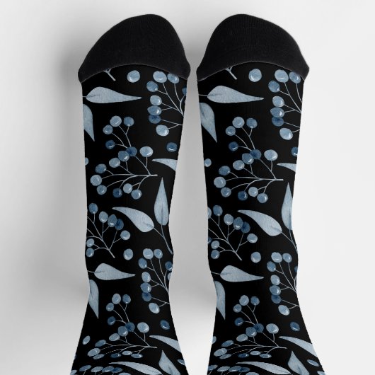 Chaussette Noir à la mode avec Bleu Botanical Berries (Haut)