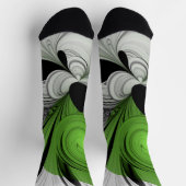 Chaussette Noir Abstrait et blanc avec art fractal vert (Haut)