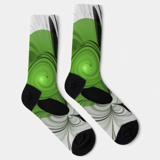 Chaussette Noir Abstrait et blanc avec art fractal vert (Droite)