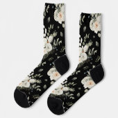 Chaussette Noir avec Mariage blanc Motif de bouquet Floral (Gauche)