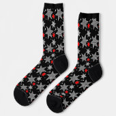 Chaussette Noir blanc coché rayé et étoiles rouges sur noir (Gauche)
