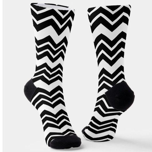 Chaussette Noir Blanc Zigzag Chevron Motif Design