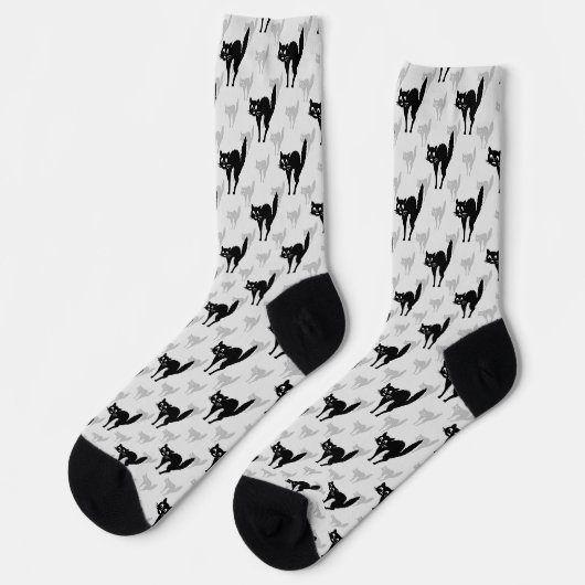 Chaussette Noir Chat Shadow Silhouette Motif Design (Gauche)