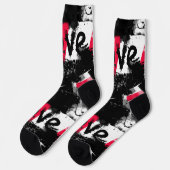 Chaussette Noir et blanc avec taches rouges amour motif (Gauche)