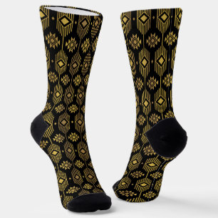 Chaussette Noir et or ethnie ikat motif géométrique Soc