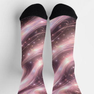 Chaussette Noir & motifs spatiaux en blush discret art IA