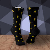 Chaussette Noire avec Motif Fleur de Lys Or