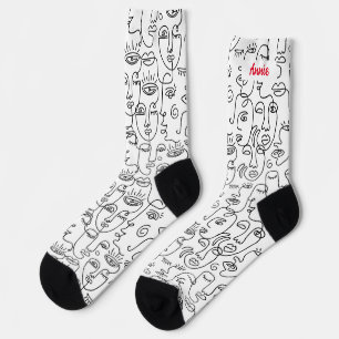 Chaussette Nom de la ligne Abstrait Black White Face