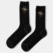 Chaussette Nom de script de monogramme doré Élégant noir (Gauche)