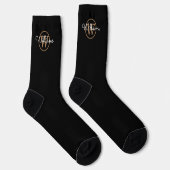 Chaussette Nom de script de monogramme doré Élégant noir (Droite)