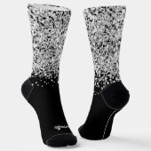 Chaussette Nom de script de pinceau Glittery Silver Black Gla (Angulaire)