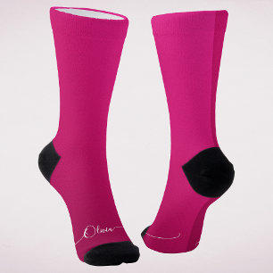 Chaussette Nom de script personnalisé rose élégant