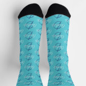 Chaussette Nom du monogramme et chaussettes bleu aqua blanc i (Haut)