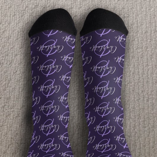 Chaussette Nom du monogramme et chaussettes violettes blanche