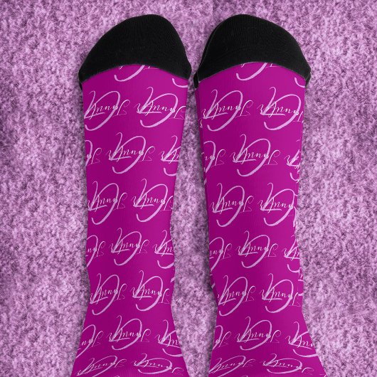 Chaussette Nom du monogramme et première chaussettes de mauve