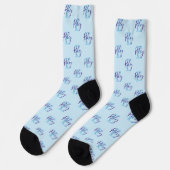 Chaussette Nom du monogramme initial bleu foncé et bleu clair (Gauche)