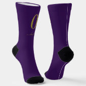 Chaussette Nom Du Script Monogramme Personnalisé Purple Et Or (Angulaire)