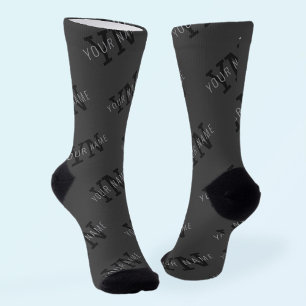 Chaussette Nom gris et Motif de monogramme