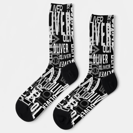Chaussette Nom Patterned Black Crew Socks (Gauche)