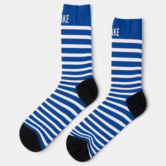 Chaussette Nom Personnalisé Bleu Et Blancs (Gauche)