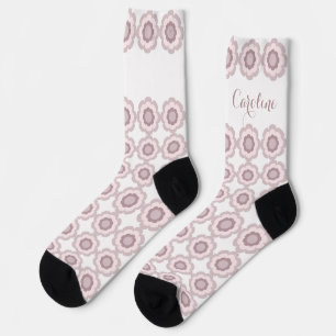 Chaussette Nom personnalisé de la fleur rose rétro