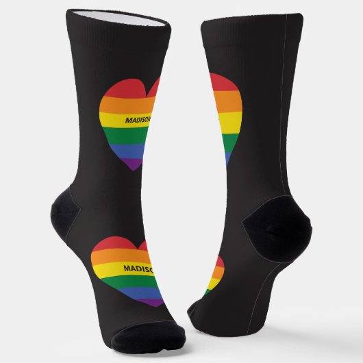 Chaussette Nom personnalisé Rainbow Heart (Angulaire)