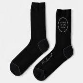 Chaussette Nom script personnalisé mariage noir faveur (Gauche)