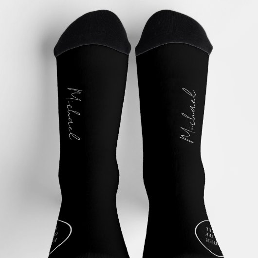 Chaussette Nom script personnalisé mariage noir faveur (Haut)