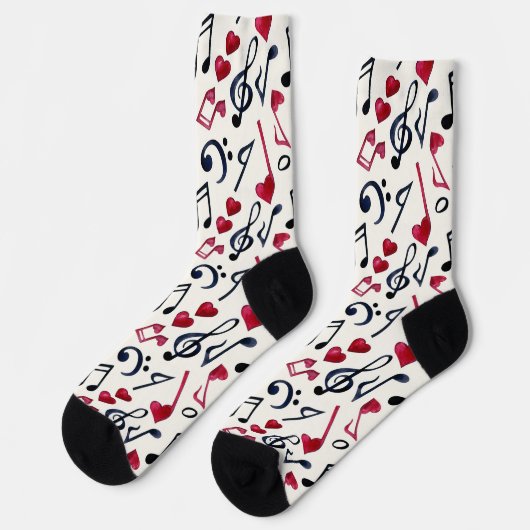 Chaussette Notes et symboles de musique noir et blanc (Gauche)