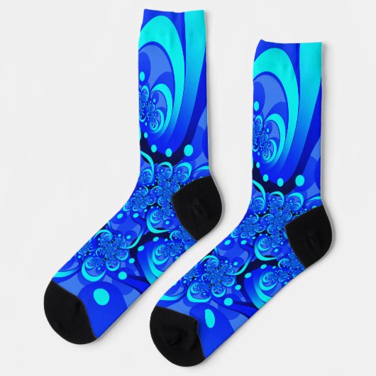 Chaussette Nuances de bleu moderne art fractal Abstrait (Gauche)