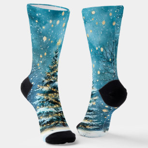 Chaussette Nuit silencieuse, forêt de Noël, arbre lumineux