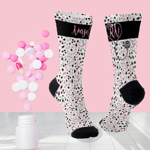 Chaussette Nurse RN Stethoscope Pink Pills Socks