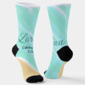 Chaussette Océan bleu vert ajouter lettre de monogramme nom t (Angulaire)