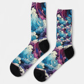 Chaussette Ocean Dream - Motif bleu violet rose ondulée (Gauche)