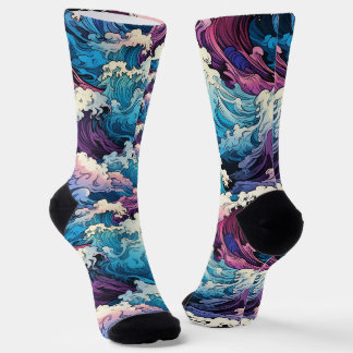 Chaussette Ocean Dream - Motif bleu violet rose ondulée