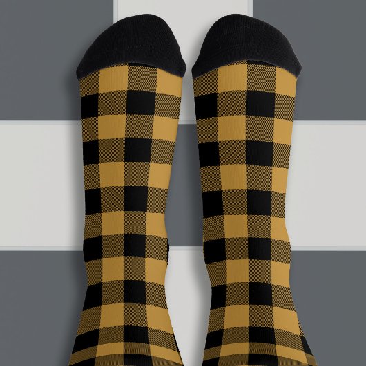 Chaussette Ocre et plaid de buffle noir