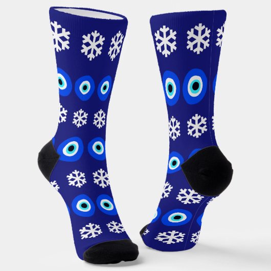 Chaussette Oeil de Noël et flocons de neige Motif bleu (Angulaire)