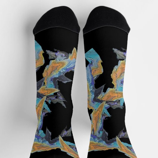 Chaussette Oeuvre originale dans les tons bleu et orange (Haut)