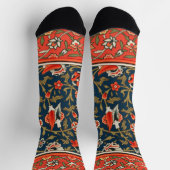 Chaussette Oiseau et fleurs Perse Motif bleu rouge (Haut)