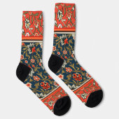 Chaussette Oiseau et fleurs Perse Motif bleu rouge (Droite)