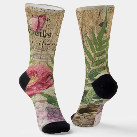 Chaussette Oiseau Nid Floral Jardin Fleur Papillon Art (Angulaire)