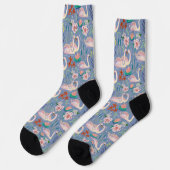Chaussette Oiseaux de cygne Floral Botanique Bleu Robe Motif (Gauche)