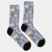 Chaussette Oiseaux de cygne Floral Botanique Bleu Robe Motif (Droite)