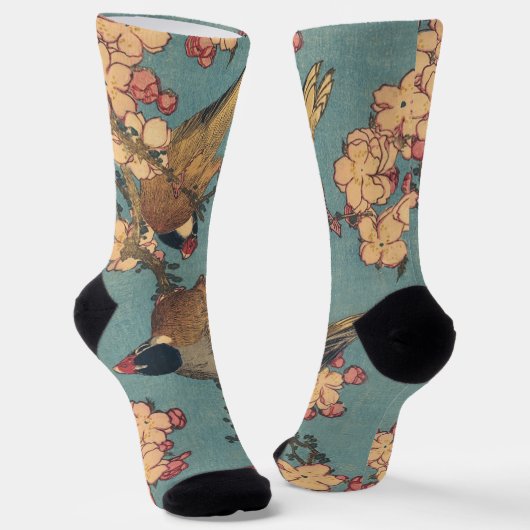 Chaussette Oiseaux Fleurs Hokusai Art Japonais (Angulaire)