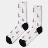 Chaussette Olive vert de Noël Arbres et vaches (Gauche)