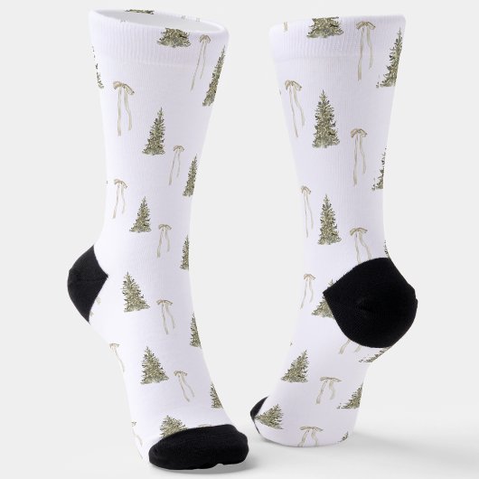 Chaussette Olive vert de Noël Arbres et vaches
