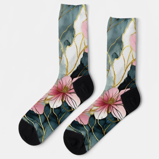 Chaussette Or rose floral japonais (Gauche)